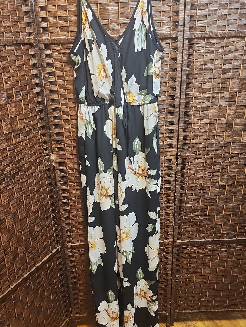 Xhilaration Black Floral V-Neck Jumpsuit